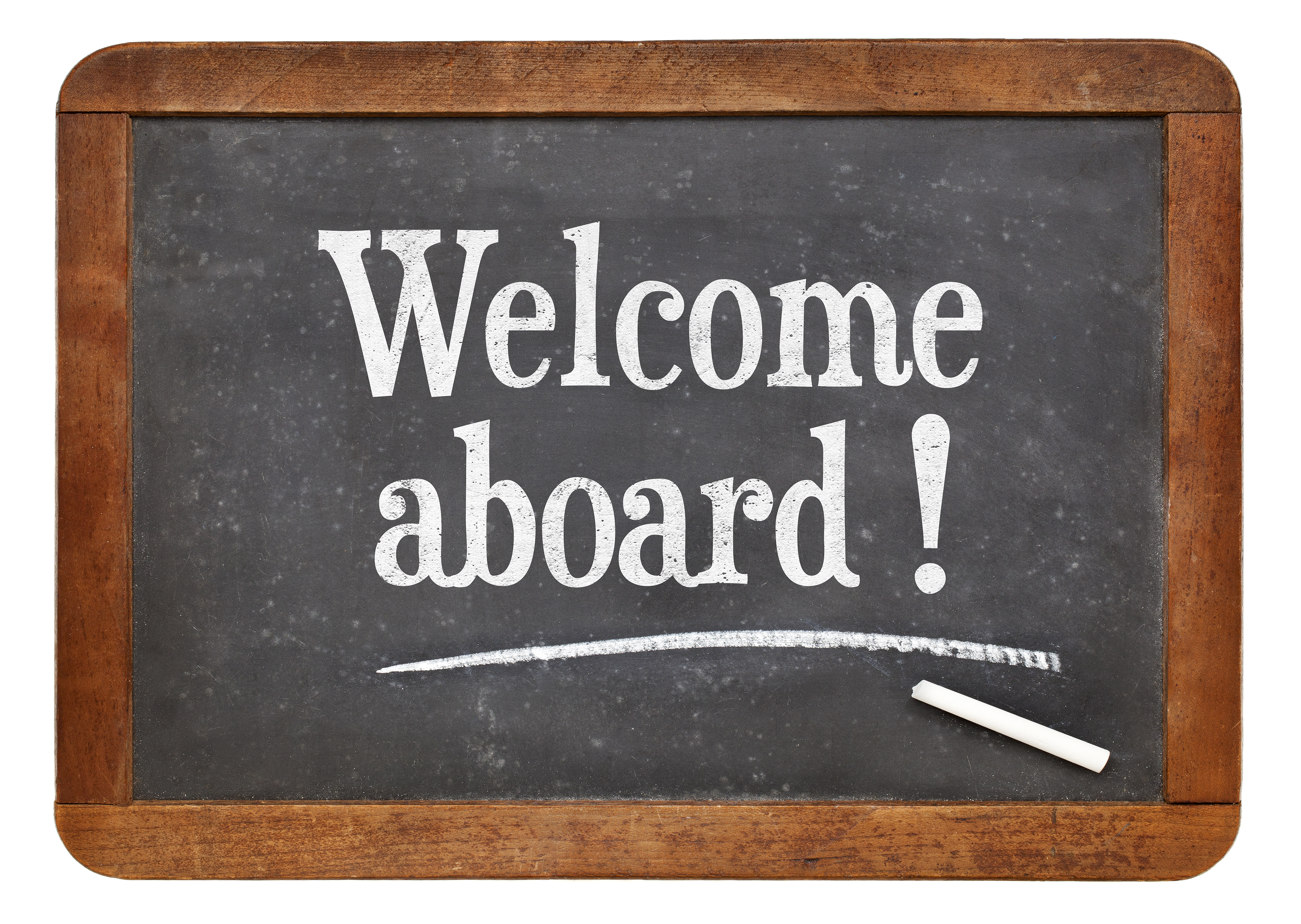 Welcome aboard - text  on a vintage slate blackboard