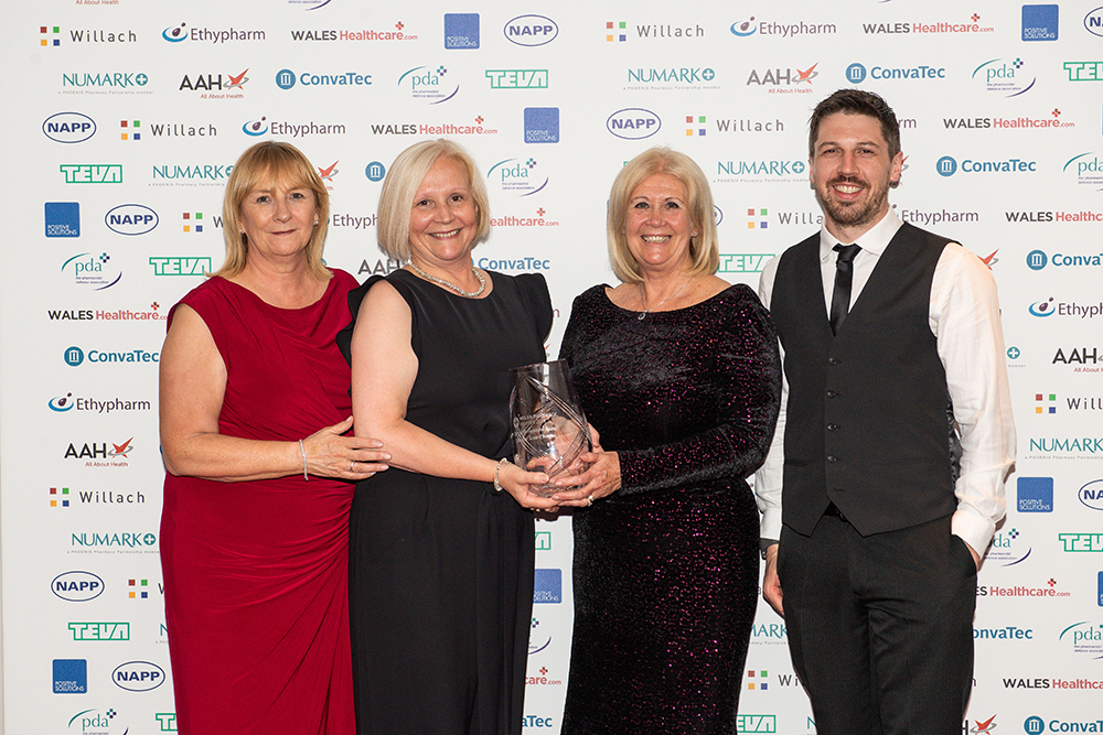 Special Recognition Award winner, Suzanne Scott-Thomas, Clinical Director and Head of Medicines Management, Cwm Taf University Health Board, with Mair Davies, Director for Wales, Royal Pharmaceutical Society, Chris Flannagan, Director, Medical Communications 2015 Ltd, and Bridget McCabe, Managing Director, Medical Communications 2015 Ltd