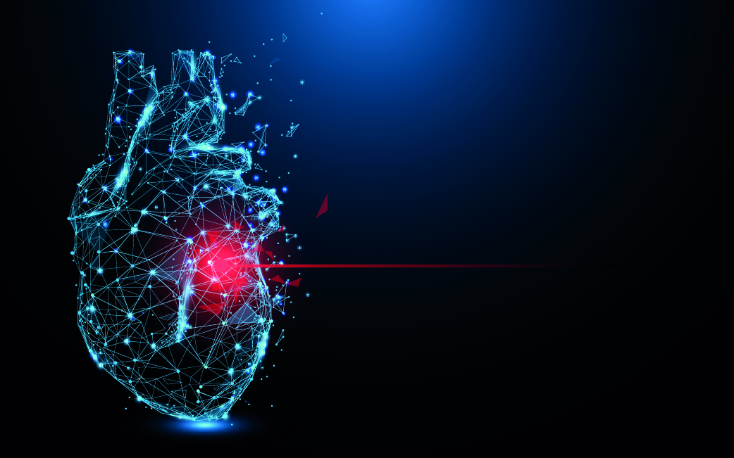 Human heart attack. Heart disease form lines, triangles and particle style design
